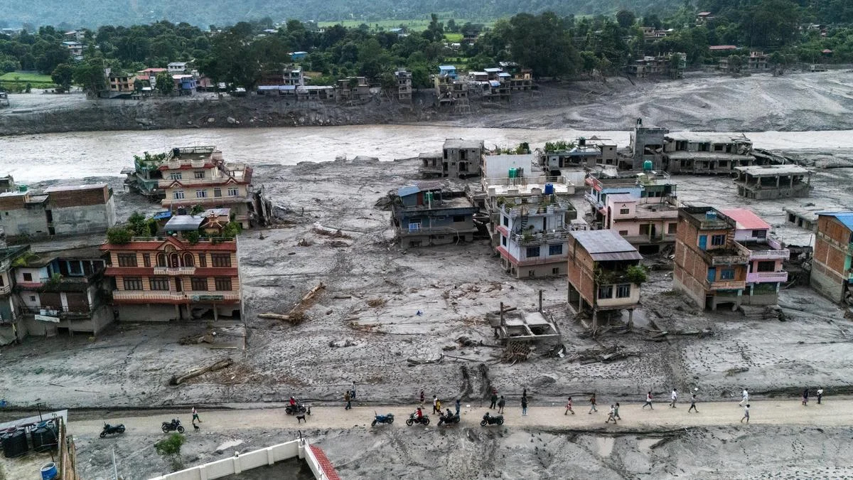 Nepal flash flood — damaged buildings after heavy rainfall