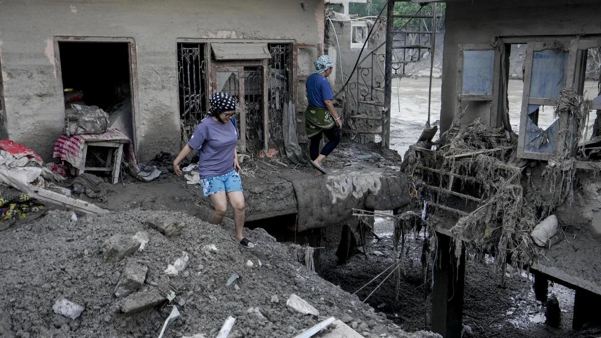 Nepal flash flood — flooded street and debris