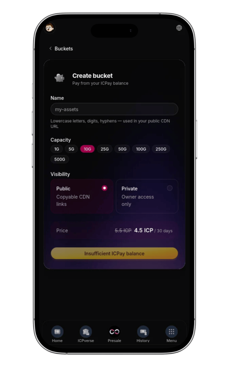 ICBucket on mobile